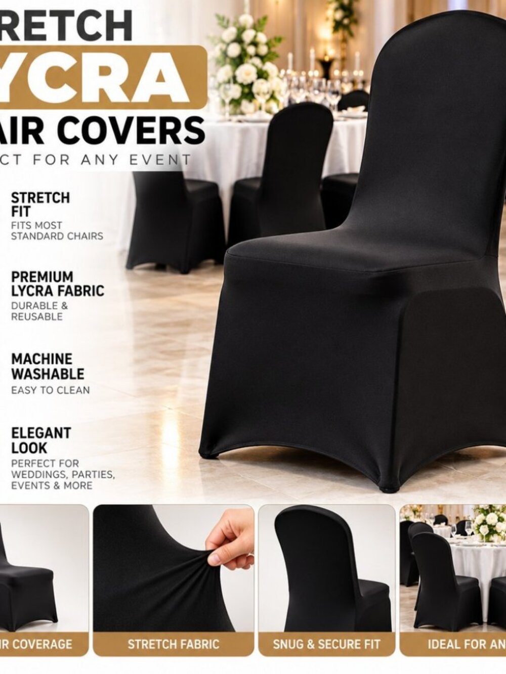 Black Spandex Banquet Chair Covers Lot of 10 Stretch Wedding Party Event